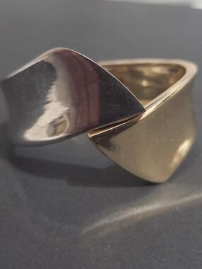 Two-Tone Gold & Silver Bypass Crossover Hinged Bold Cuff Bracelet